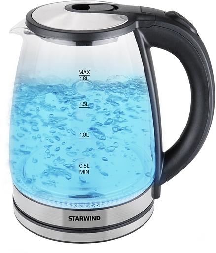 Чайник электрический Starwind SKG2114 2л. 1800Вт черный/прозрачный корпус: стекло фото 1