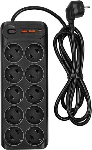 Сетевой фильтр Powercom SP-10 USB2A1СB 1.8м 1.8м (10 розеток) черный (коробка) фото 1