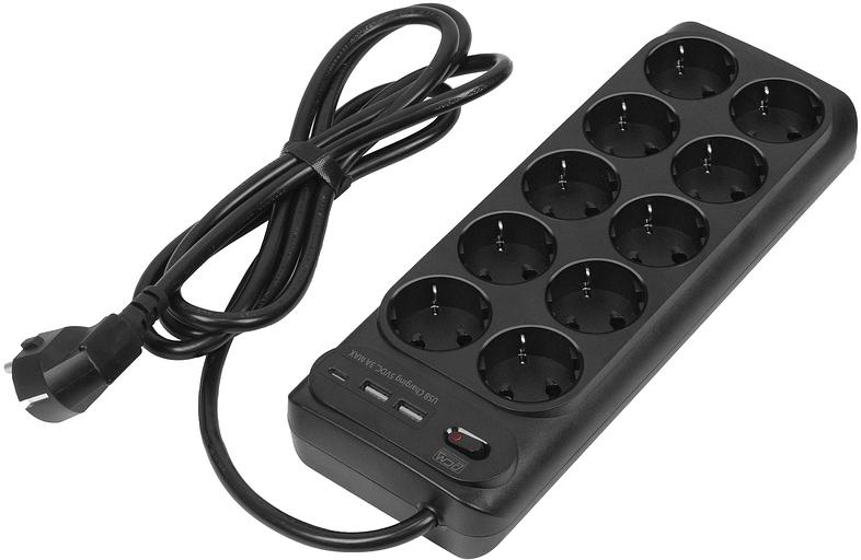 Сетевой фильтр Powercom SP-10 USB2A1СB 1.8м 1.8м (10 розеток) черный (коробка) фото 5