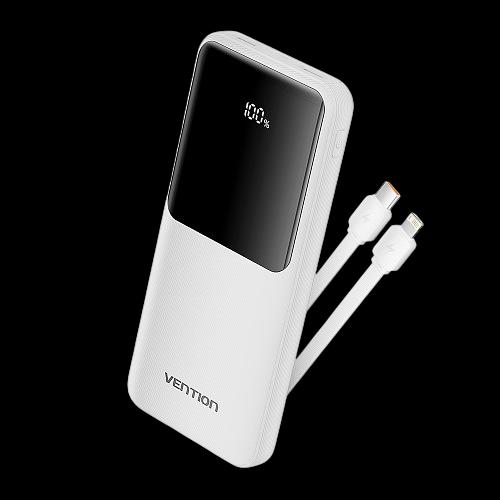 Power Bank Vention 10000mAh(Micro-USB/C/A/A) со встроенными кабелями 22.5W Белый с LED Дисплеем, шт. Vention FHOW0 фото 1