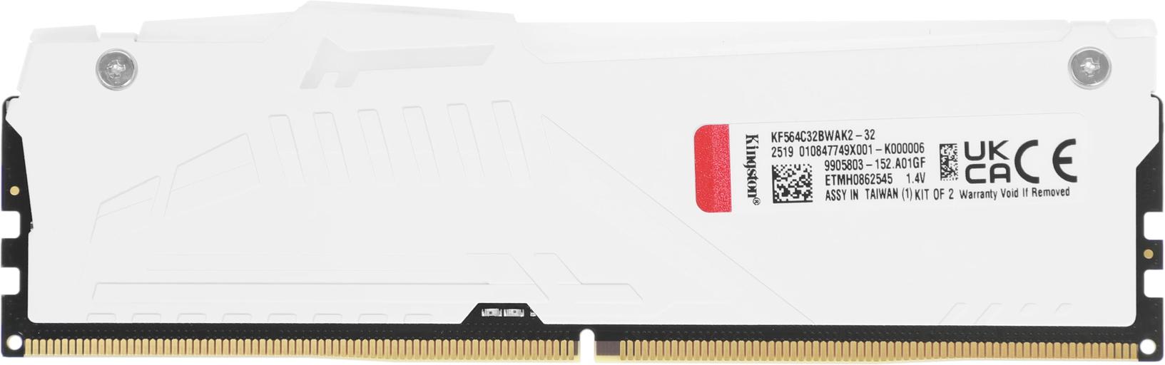Оперативная память Kingston DDR5 DIMM FURY Beast White RGB 32Gb (kit 2x16Gb), 6400Mhz, [KF564C32BWAK2-32] CL32, с радиатором Kingston фото 4
