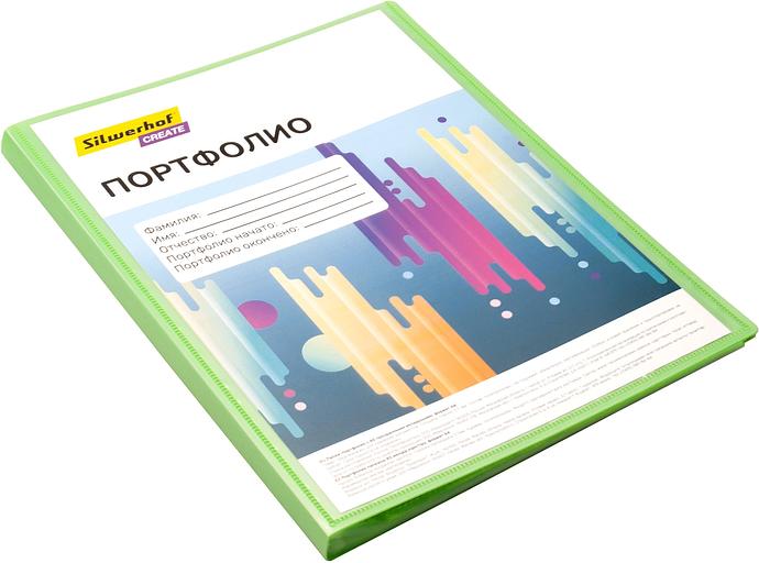 Папка-портфолио с 40 прозр.вклад. Silwerhof Create SCR-P40GRN A4 пластик 0.7мм карм.на лиц.стор. зеленый фото 2
