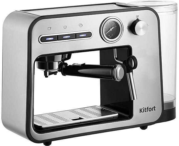 Кофеварка рожковая Kitfort КТ-7515 1450Вт серебристый фото 1