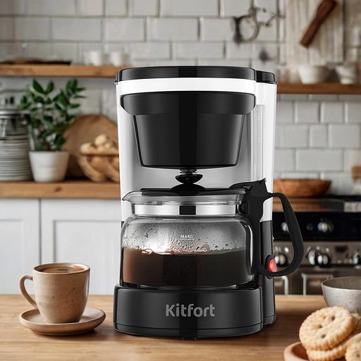 Кофеварка капельная Kitfort КТ-7486 550Вт черный/белый фото 2