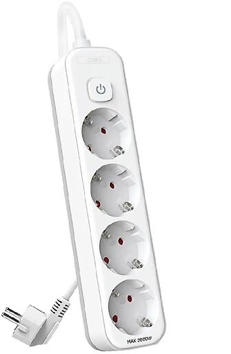 Сетевой фильтр Deli ET434 1.8м (4 розетки) белый (пакет ПЭ) фото 1