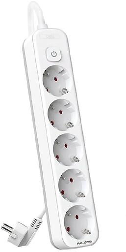 Сетевой фильтр Deli ET438 3м (5 розеток) белый (пакет ПЭ) фото 1