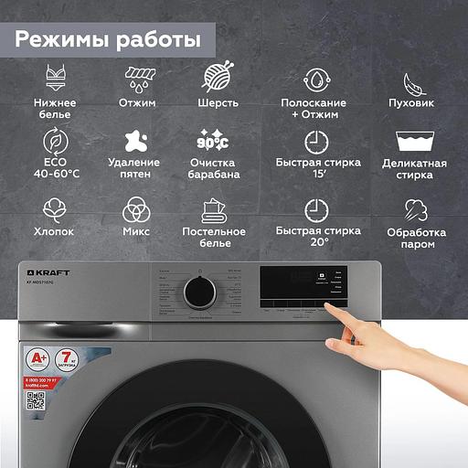 Стиральная машина Kraft KF-MDS7107G класс: A+ загр.фронтальная макс.:7кг серый фото 5