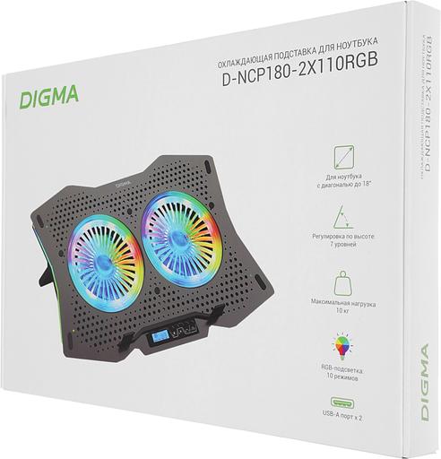 Подставка для ноутбука Digma D-NCP180-2x110RGB 18" 410x280x34мм 20дБ 2xUSB 2x 110ммFAN 700г Fan-control пластик ABS черный фото 7