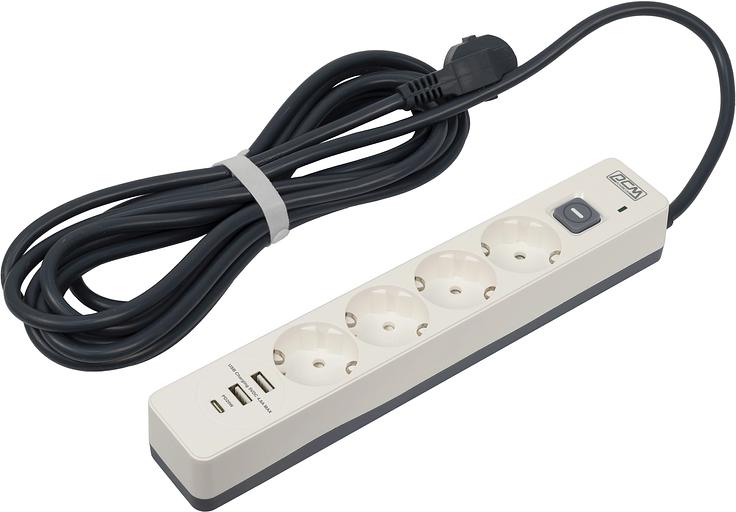 Сетевой фильтр Powercom SP-01 USB2A1CW 3,0М 3.0м (4 розетки) белый/серый (коробка) фото 4