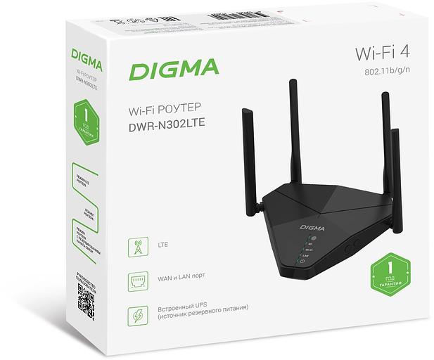 Роутер беспроводной Digma DWR-N302LTE N300 10/100BASE-TX/3G/4G cat. 4 черный фото 6