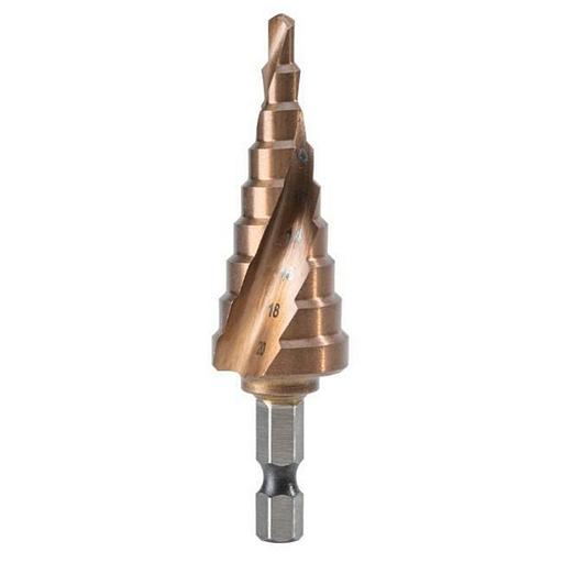 Оснастка Deli Сверло ступенчатое по металлу DH-JTZ020-E3 (4-20мм, HSS M35, спиральная канавка, шестигранный хвостовик) фото 1