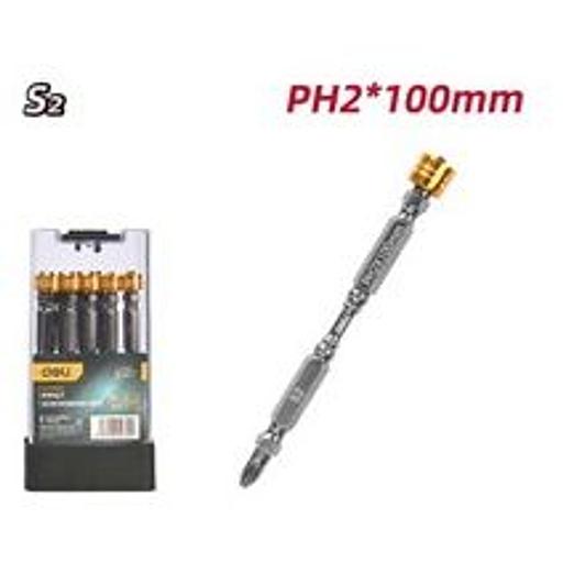 Набор двухсторонних ударных бит с магнитным ограничителем 10 шт Deli DL255100 PH2*100мм, сталь S2, пласт.кейс фото 1