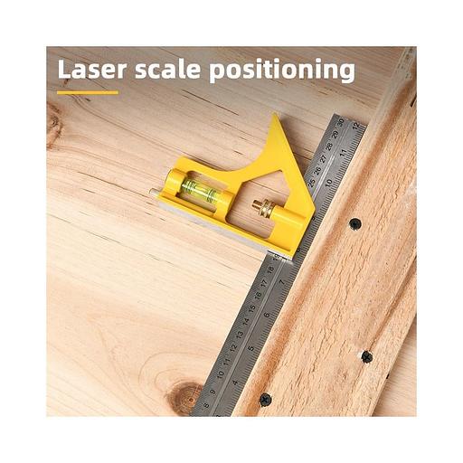 Линейка строительная с угольником и уровнем Deli DL7300Y 300мм, нержавеющая сталь, пузырьковый уровень фото 4