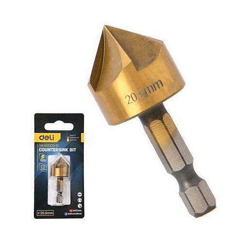 Зенковка конусная под М10 по металлу/дереву/пластику Deli DH-DJZ003-E1 20,5мм, сталь HSS, угол заточки 90град., шестигранный хвостовик фото 1