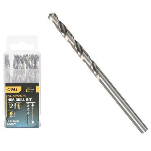 Набор сверл по металлу (5мм, 10 шт) Deli DH-MHZ050-E3 сталь HSS 4341, угол заточки 135 град, пласт. кейс фото 1