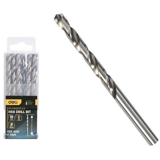 Набор сверл по металлу (7мм, 10 шт) Deli DH-MHZ070-E3 сталь HSS 4341, угол заточки 135 град, пласт. кейс фото 1