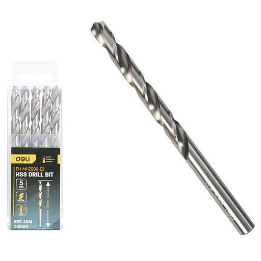 Набор сверл по металлу (8мм, 5 шт) Deli DH-MHZ080-E3 сталь HSS 4341, угол заточки 135 град, пласт. кейс фото 1