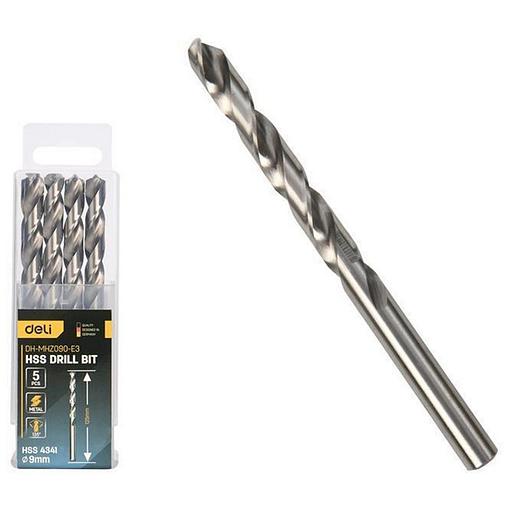 Набор сверл по металлу (9мм, 5 шт) Deli DH-MHZ090-E3 сталь HSS 4341, угол заточки 135 град, пласт. кейс фото 1