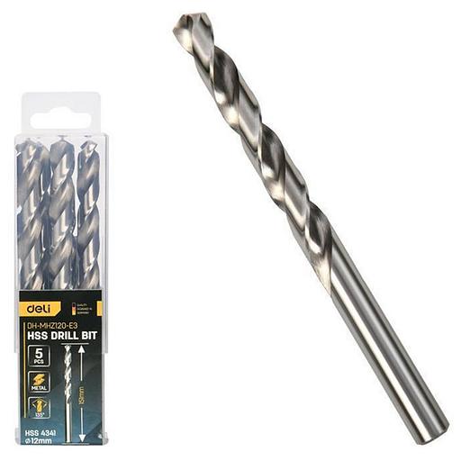 Набор сверл по металлу (12мм, 5 шт) Deli DH-MHZ120-E3 сталь HSS 4341, угол заточки 135 град, пласт. кейс фото 1