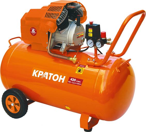 Компрессор поршневой Кратон AC-420-100-DDV масляный 420л/мин 100л 2200Вт оранжевый фото 1
