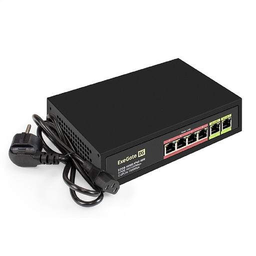 Коммутатор неуправляемый ExeGate EDGS-1006D.4PoE-65W (6-портовый гигабитный UTP 10/100/1000 Base-T: 4 порта IEEE 802.3af (PoE), мощность PoE: 15,4W, суммарно 65W, 2 порта RJ45 uplink, настенный/настольный, металлический корпус) фото 1