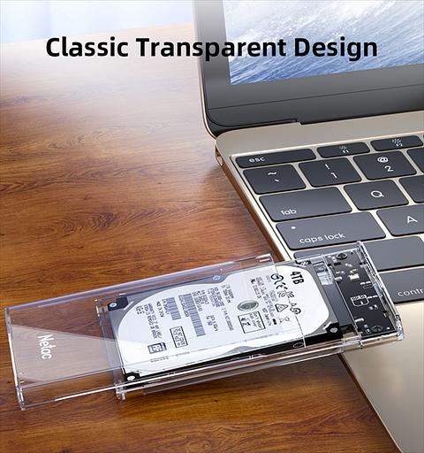 Внешний корпус для HDD/SSD Netac NT07WH11-30CC 2.5 SATA --> USB3.0, скользящая прозрачная крышка, USB3.0 C --> C кабель фото 2