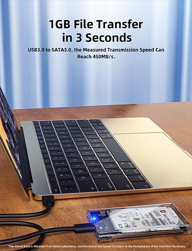 Внешний корпус для HDD/SSD Netac NT07WH11-30CC 2.5 SATA --> USB3.0, скользящая прозрачная крышка, USB3.0 C --> C кабель фото 3