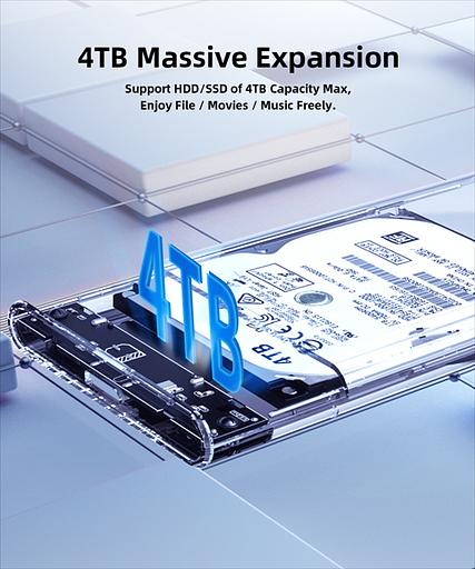 Внешний корпус для HDD/SSD Netac NT07WH11-30CC 2.5 SATA --> USB3.0, скользящая прозрачная крышка, USB3.0 C --> C кабель фото 5