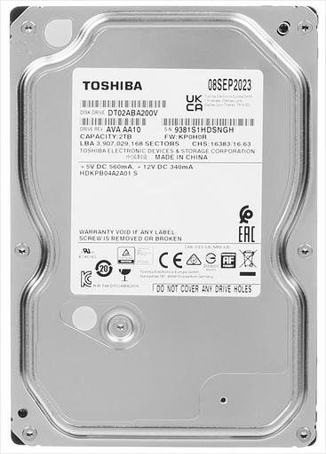 Жесткий диск Toshiba Surveillance HDD 3.5" SATA 2Tb, 5400rpm, 128MB buffer, 512e, SMR, DT02ABA200V, 1 year фото 1