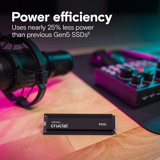 Твердотельный накопитель SSD Crucial P510 1TB PCIe Gen5 NVMe 2280 M.2 SSD with heatsink CT1000P510SSD5 фото 6