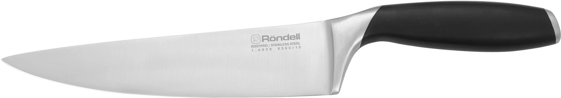 Нож кухонный Rondell Gasta RD-1864 стальной поварской для измельчения лезв.200мм прямая заточка черный блистер фото 1
