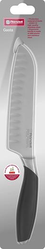 Нож кухонный Rondell Gasta RD-1866 стальной сантоку для измельчения лезв.178мм прямая заточка черный блистер фото 2
