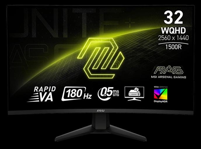 Монитор MSI 32CQ6F 31.5" 16:9 WQHD(2560x1440) Rapid VA Curve 1500R,DisplayHDR 400, 0,5ms(GTG), 3500:1, 100M:1,400nits, 178/178, 2xHDMI 2.0, 1xDP 1.4, Tilt, VESA, 180HZ, Black, 1y war-ty фото 1