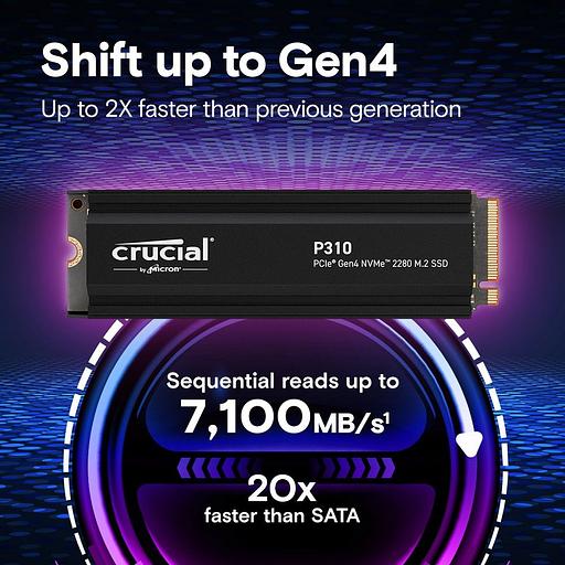Твердотельный накопитель SSD Crucial P310 1TB PCIe Gen4 NVMe 2280 M.2 SSD with heatsink CT1000P310SSD5 фото 6