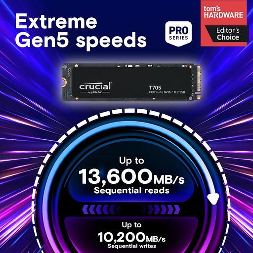 Твердотельный накопитель SSD Crucial T705 1TB PCIe Gen5 NVMe M.2 SSD CT1000T705SSD3 фото 4