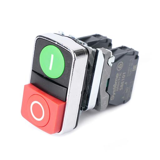 Кнопка SB4 двойн в сборе модуль 22мм зел I+красн выступ O металл 1НО+1НЗ фото 1