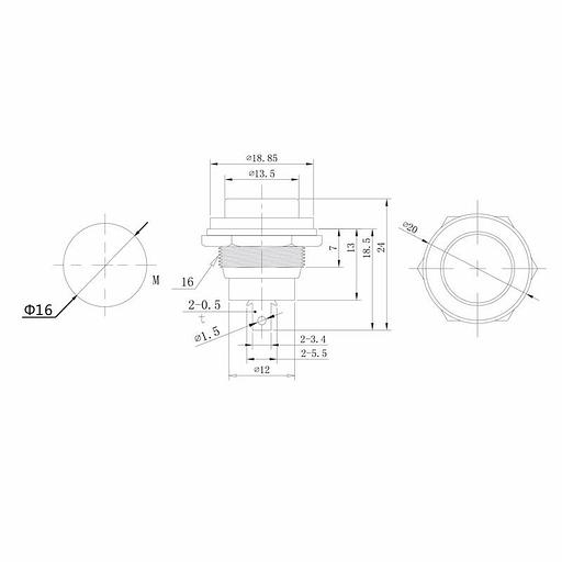 Выключатель-кнопка металл 250V 2А (2с) (ON)-OFF 16.2 красная фото 2
