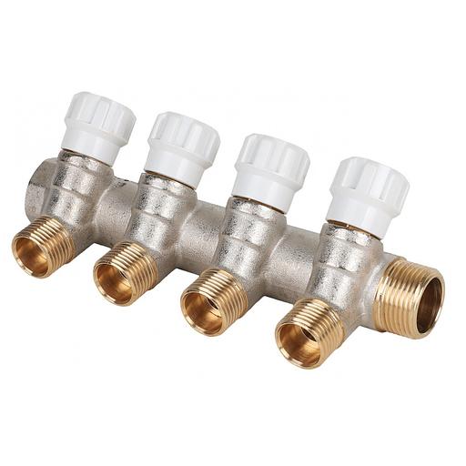 Коллектор латунный с регулирующими вентилями 3/4"x1/2" 4 вых фото 1