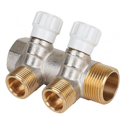 Коллектор латунный MVI 1"x3/4"x2 выхода, с регулирующими вентилями фото 1