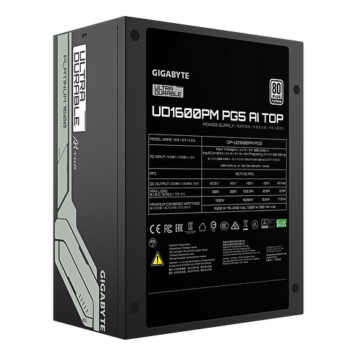 Блок питания ПК Gigabyte UD1600PM PG5 AI TOP 1600W, 80Plus, Platinum, Полностью модульный, PCIe Gen 5.0, ATX 3.1 compatible фото 4