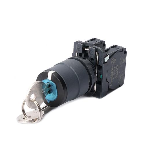 Переключатель SB5 в сборе модульный, 22мм, 3позиции с фиксацией ключ центр 2НО фото 1