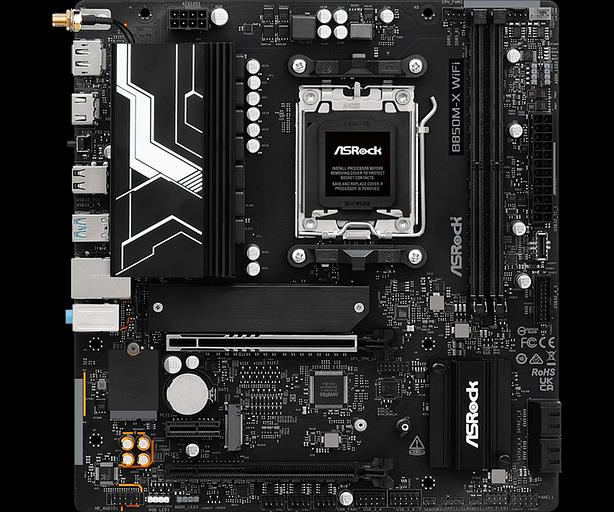 Материнская плата ASROCK B850M-X WIFI R2.0, AM5, B850, 2*DDR5, 4*SATA, 2*M.2, 2*USB 2.0, 3*USB 3.2, Type-C, 2*PCIx16, 1*M.2 (Key E), HDMI+DP, mATX фото 1