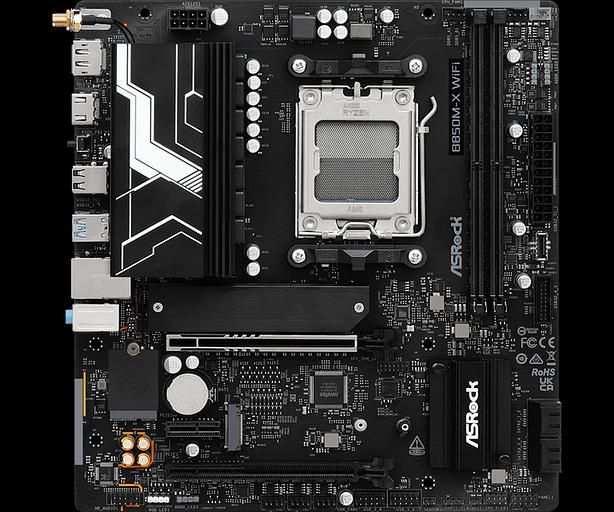 Материнская плата ASROCK B850M-X WIFI R2.0, AM5, B850, 2*DDR5, 4*SATA, 2*M.2, 2*USB 2.0, 3*USB 3.2, Type-C, 2*PCIx16, 1*M.2 (Key E), HDMI+DP, mATX фото 2