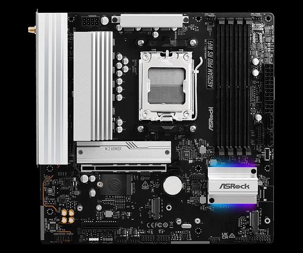 Материнская плата ASROCK A620AM Pro RS WiFi, AM5, A620, 4*DDR5, 4*SATA, 3*M.2, 4*USB 2.0, 4*USB 3.2, Type-C, 2*PCIx16, 1*M.2 (Key E), HDMI+DP, mATX фото 1