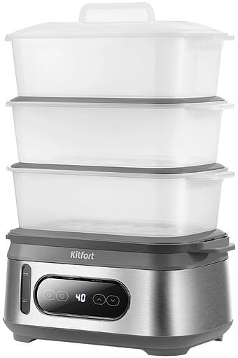 Пароварка Kitfort КТ-6280 3ярус. 1050Вт серый/серебристый фото 1