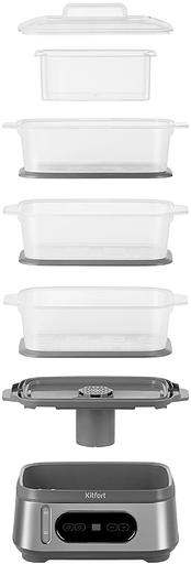 Пароварка Kitfort КТ-6280 3ярус. 1050Вт серый/серебристый фото 6