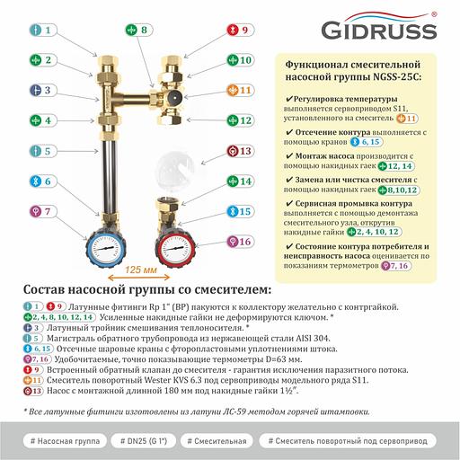 Группа насосная NGSS-25CTS 1' термостатический смеситель KVs 2.5, 35-60 град., краны с термометрами фото 2