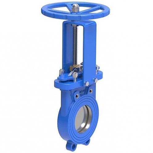 Задвижка 100 ру10 шиберная ножевая двусторонняя межфланцевая чугунная со штурвалом фото 1