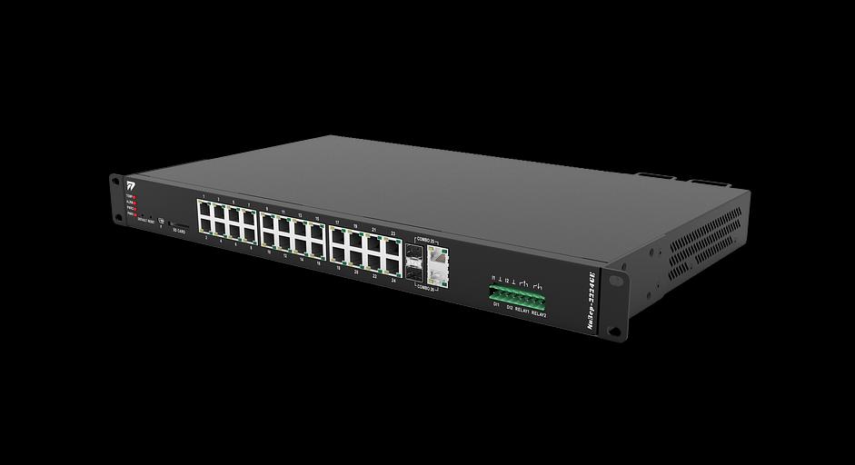 Управляемый коммутатор в стойку 19" c 2 Combo-портами (10/100/1000BaseTX или 100/1000BaseSFP), 24 портами 10/100/1000BaseTX, два модульных блока питания 220 В пост./перем., рабочий диапазон температур -40..+70°С фото 1
