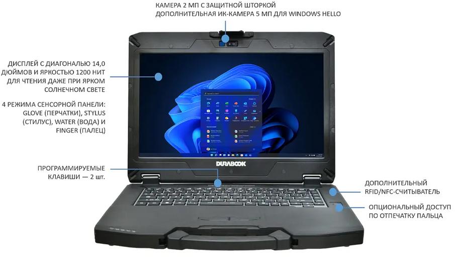 Полностью новая модель Durabook S14I на базе процессора Intel® Core™ Ultra обеспечивает бесперебойную работу и расширенные возможности искусственного интеллекта, выдерживает падение с высоты 1,2 метра и обеспечивает класс защиты фото 1